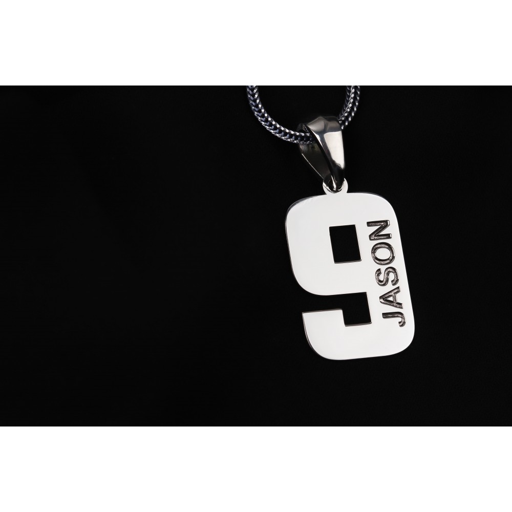 Glorria 925k Sterling Silver Men Personalized Name Numeral Silver Necklace