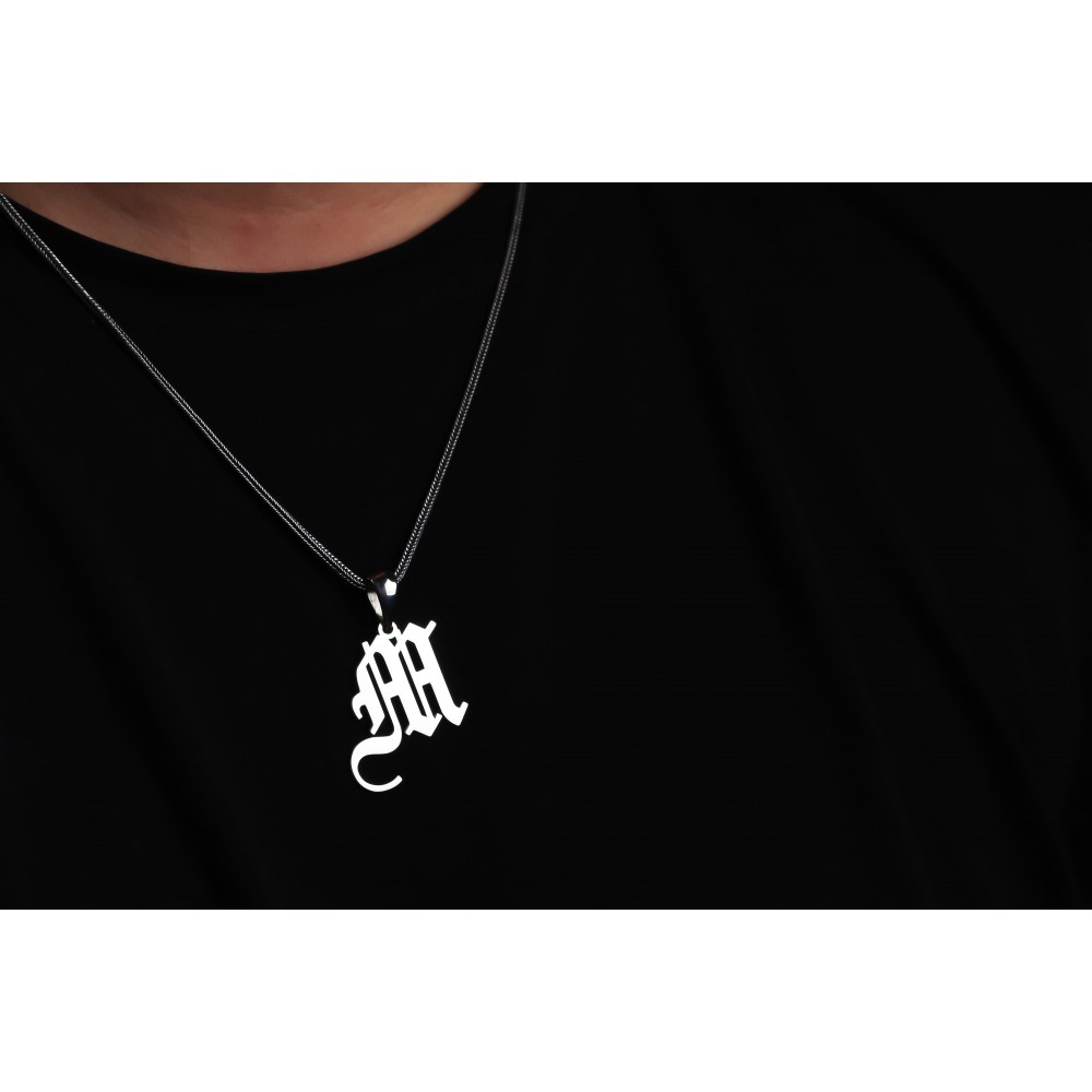 Glorria 925k Sterling Silver Men Personalized Gothic Letter Sterling Silver Necklace