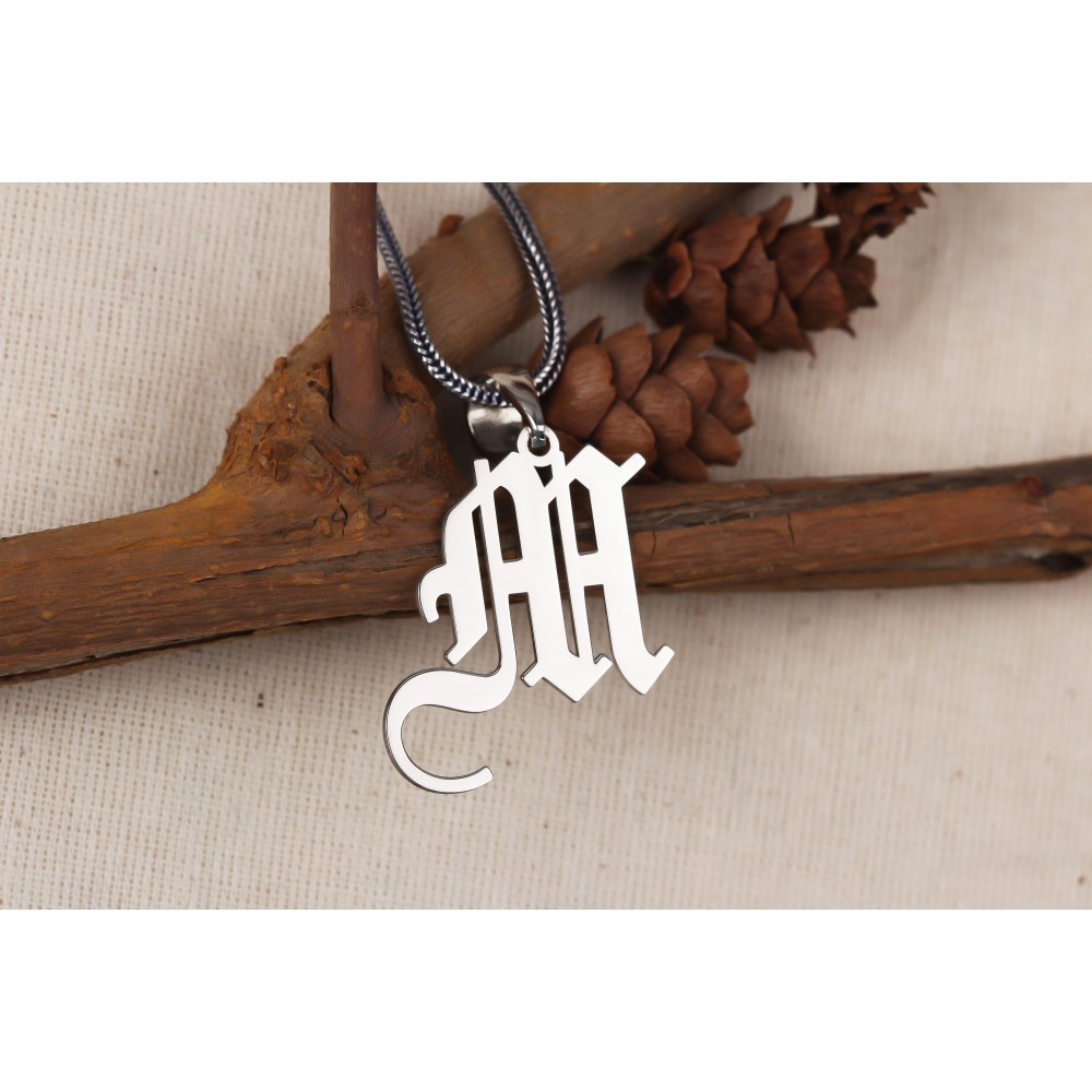 Glorria 925k Sterling Silver Men Personalized Gothic Letter Sterling Silver Necklace