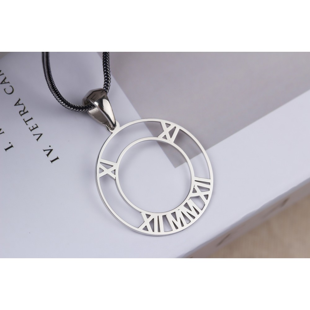 Glorria 925k Sterling Silver Men Personalized Roman Numeral Circle Silver Necklace