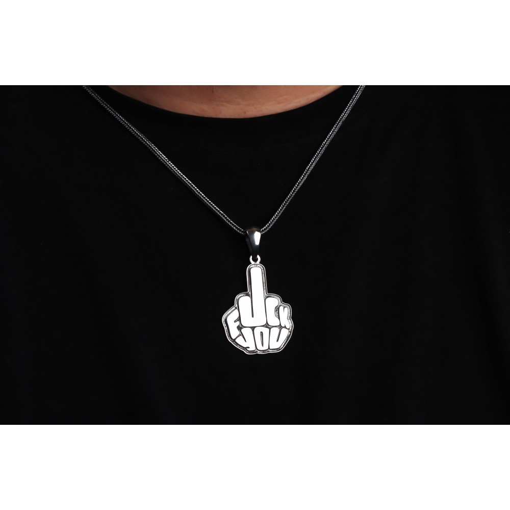 Glorria 925k Sterling Silver Men Fuck Silver Necklace