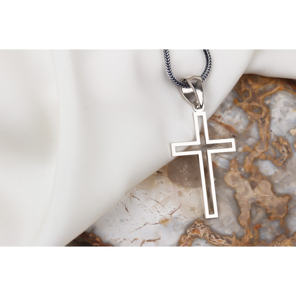 Glorria 925k Sterling Silver Men Cross Silver Necklace