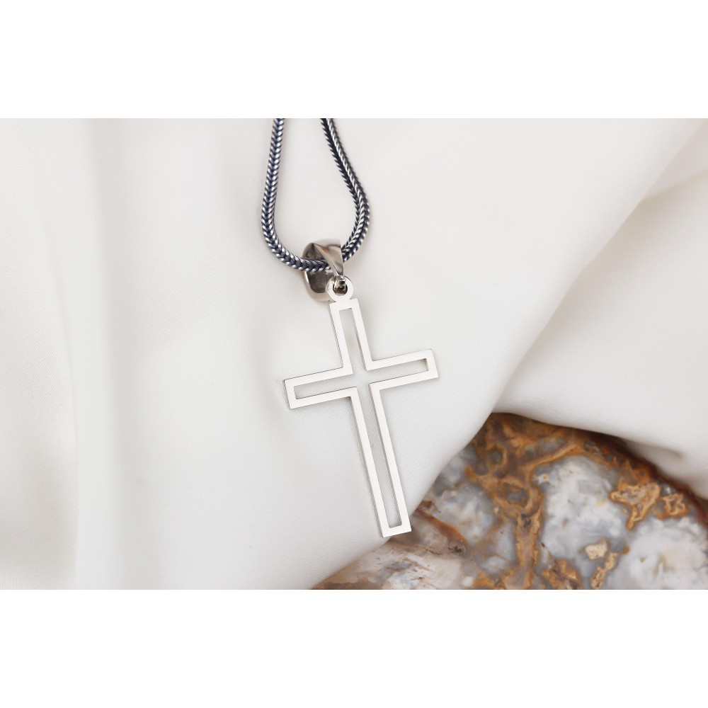 Glorria 925k Sterling Silver Men Cross Silver Necklace