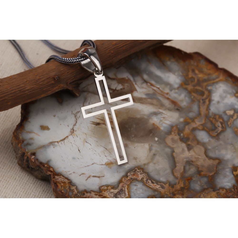 Glorria 925k Sterling Silver Men Cross Silver Necklace