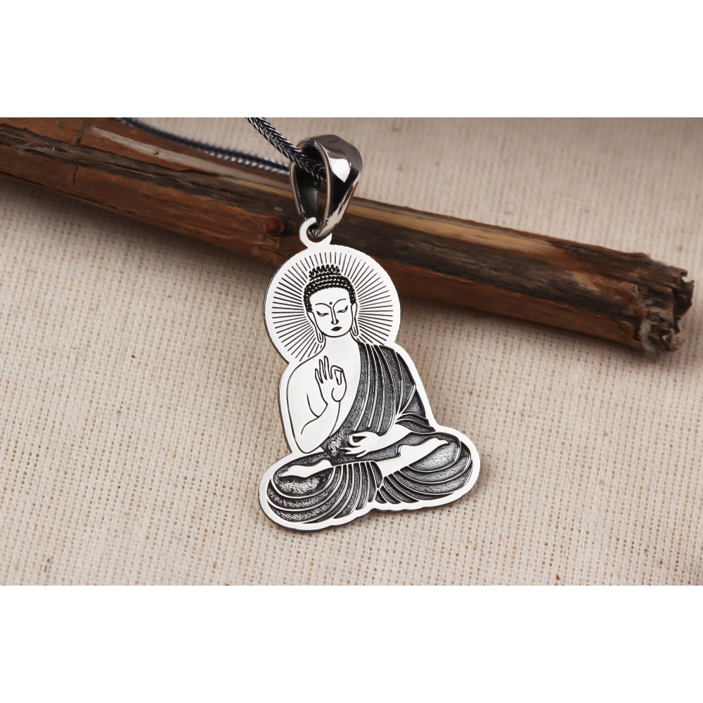 Glorria 925k Sterling Silver Men Buddhist Nun Sterling Silver Necklace