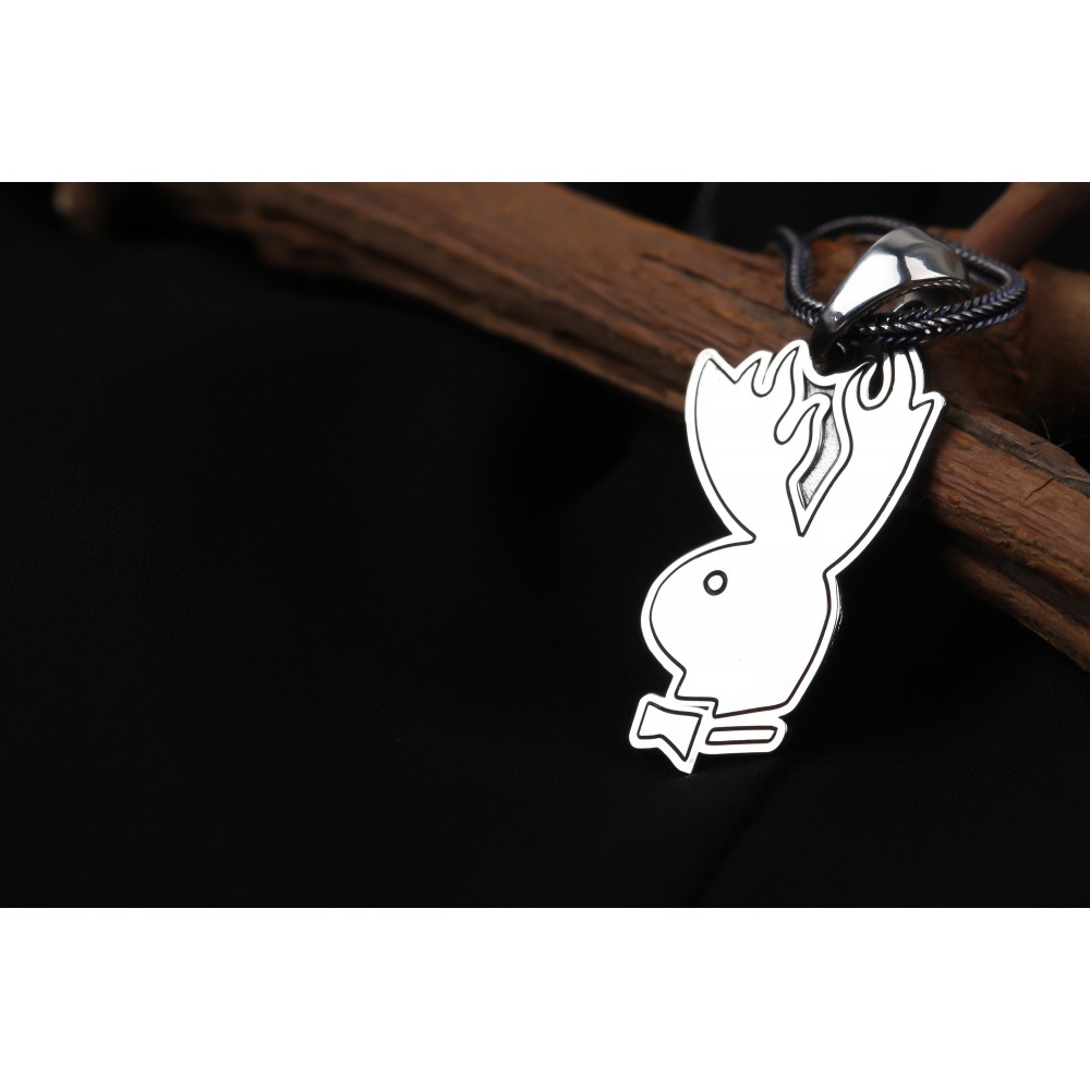 Glorria 925k Sterling Silver Men Playboy Silver Necklace