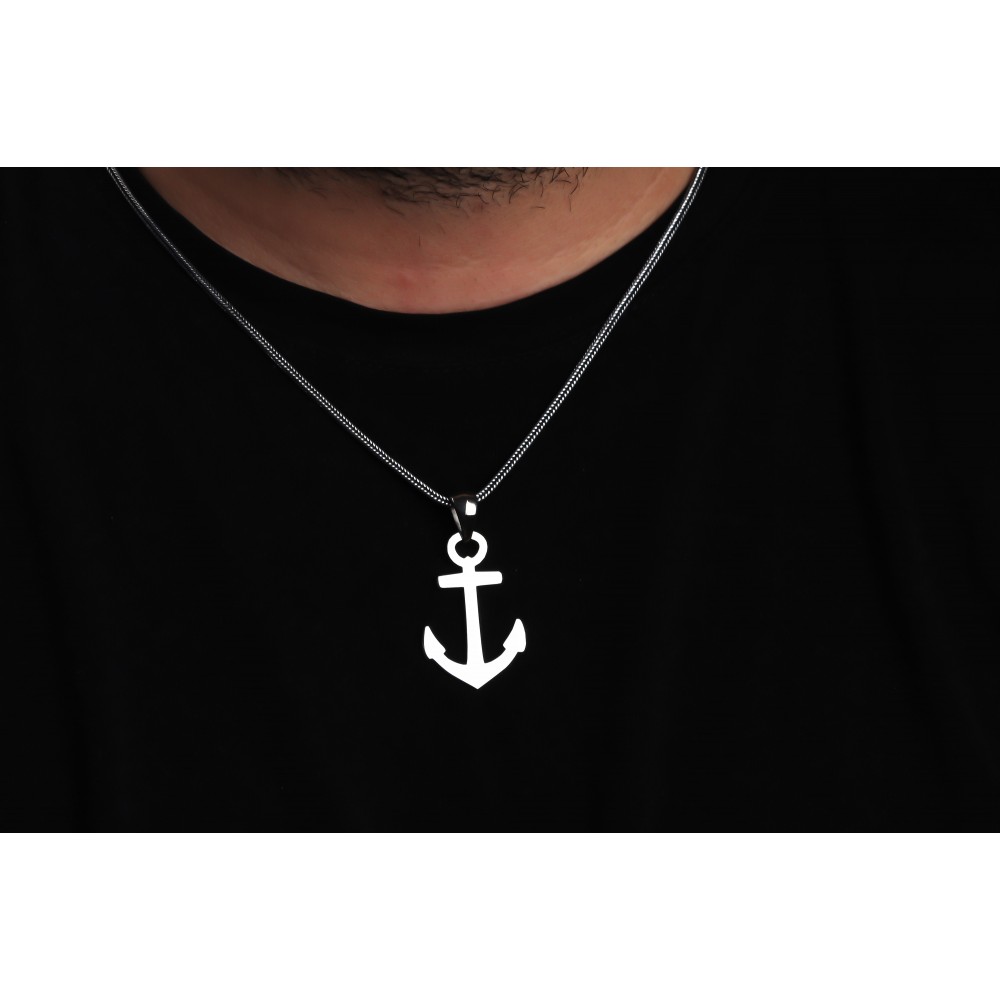 Glorria 925k Sterling Silver Men Anchor Silver Necklace