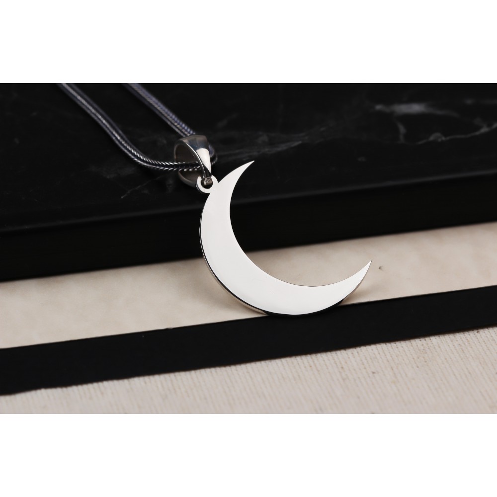 Glorria 925k Sterling Silver Men Crescent Silver Necklace