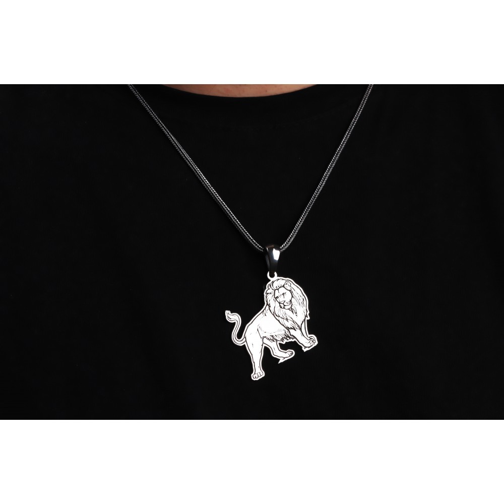 Glorria 925k Sterling Silver Men Lion Sterling Silver Necklace