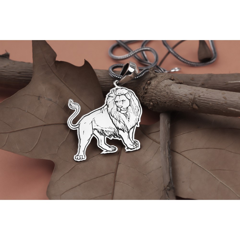 Glorria 925k Sterling Silver Men Lion Sterling Silver Necklace