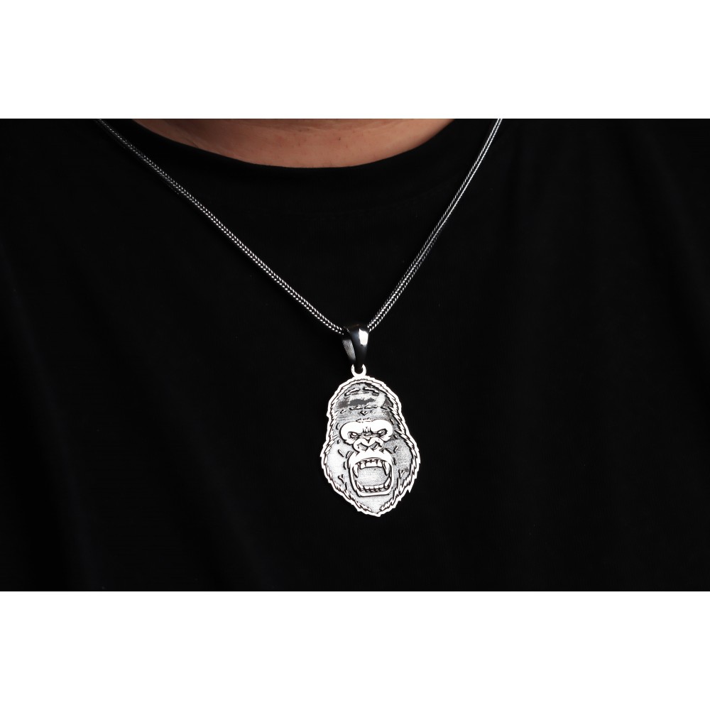 Glorria 925k Sterling Silver Men Gorilla Silver Necklace