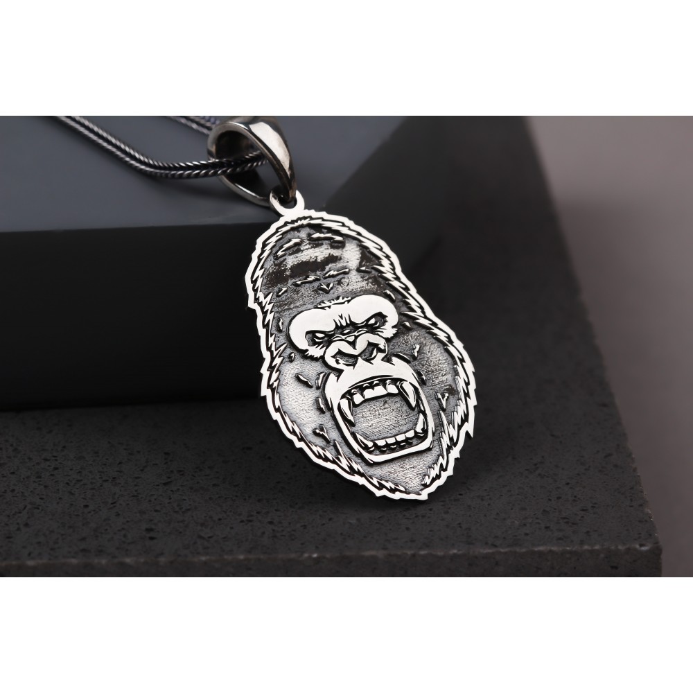 Glorria 925k Sterling Silver Men Gorilla Silver Necklace