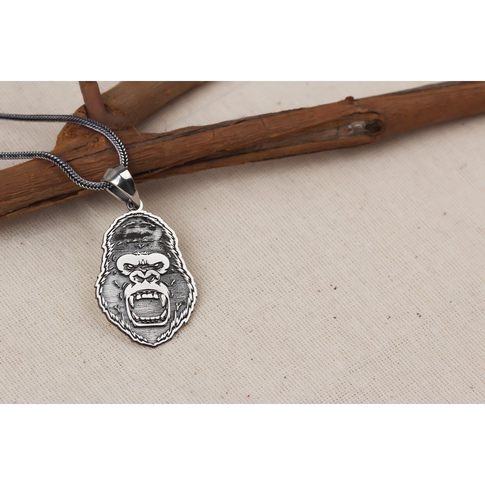 Glorria 925k Sterling Silver Men Gorilla Silver Necklace