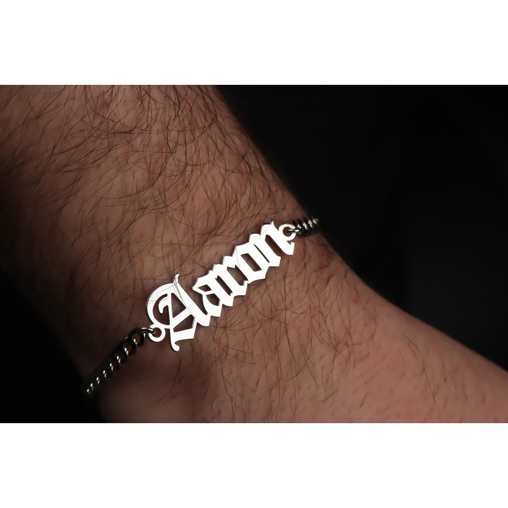 Glorria 925k Sterling Silver Men Personalized Gothic Name Gourmet Chain Sterling Silver Bracelet