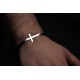 Glorria 925k Sterling Silver Men Black Corded Cross Sterling Silver Bracelet