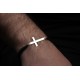 Glorria 925k Sterling Silver Men Black Corded Cross Sterling Silver Bracelet