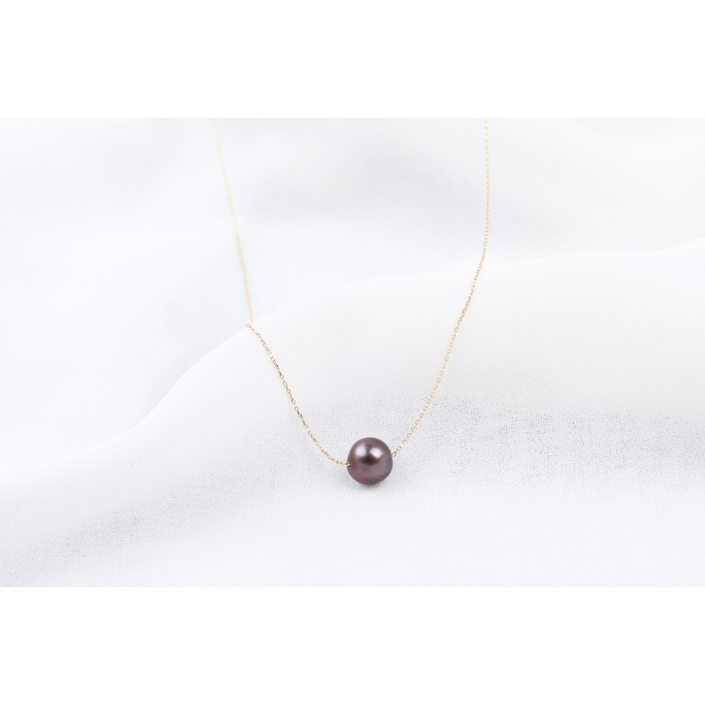 Glorria 14k Solid Gold Black Pearl Necklace