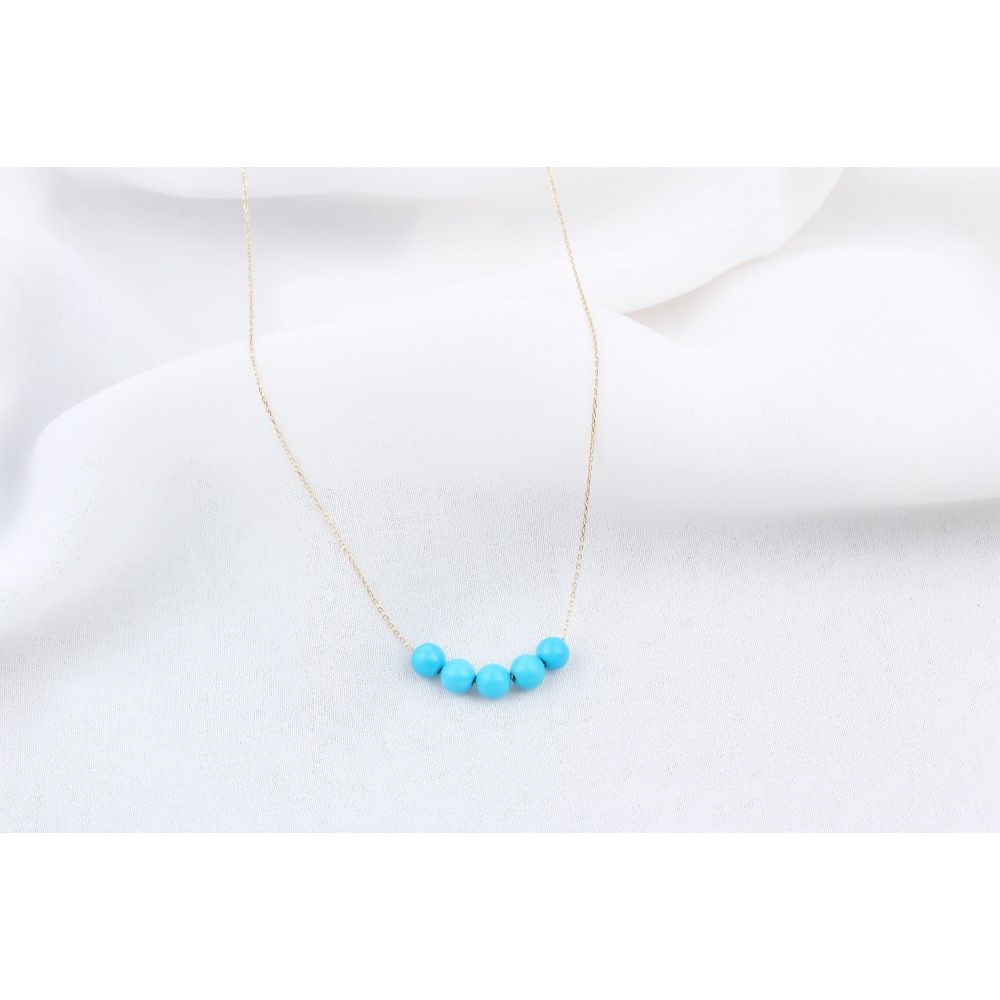 Glorria 14k Solid Gold Row Turquoise Necklace