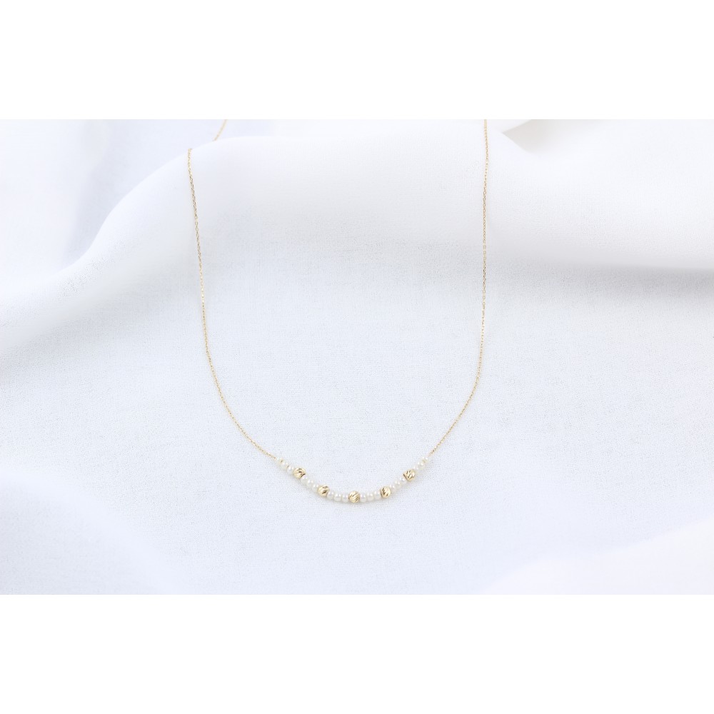 Glorria 14k Solid Gold Dorica Bead Necklace