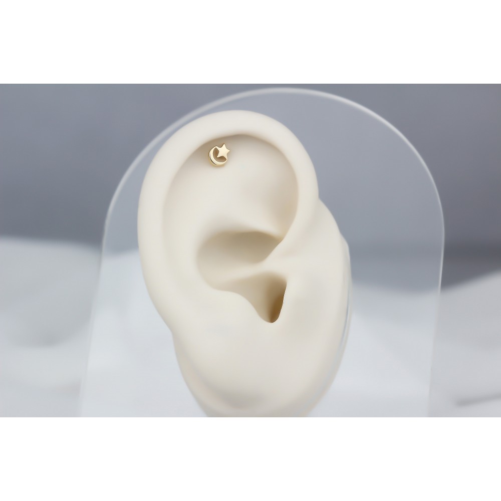 Glorria 14k Solid Gold Moon Star Helix Piercing