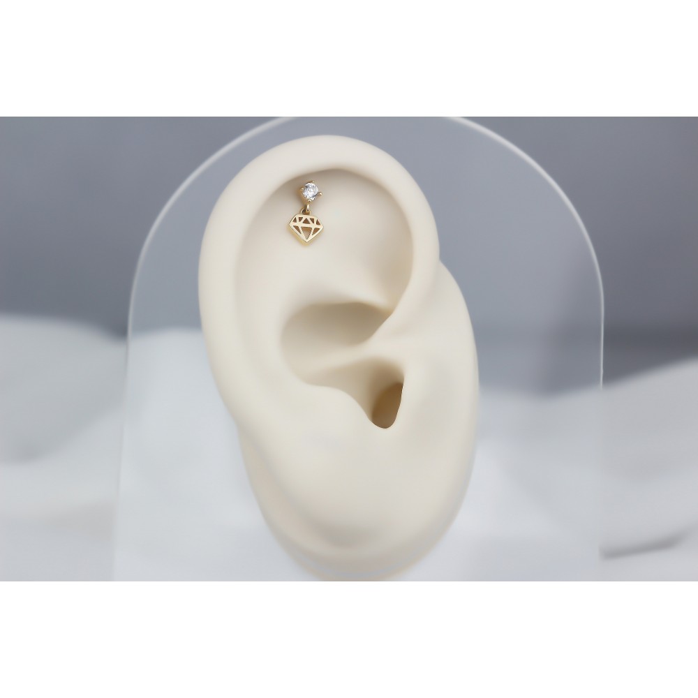 Glorria 14k Solid Gold Stone Diamond Helix Piercing