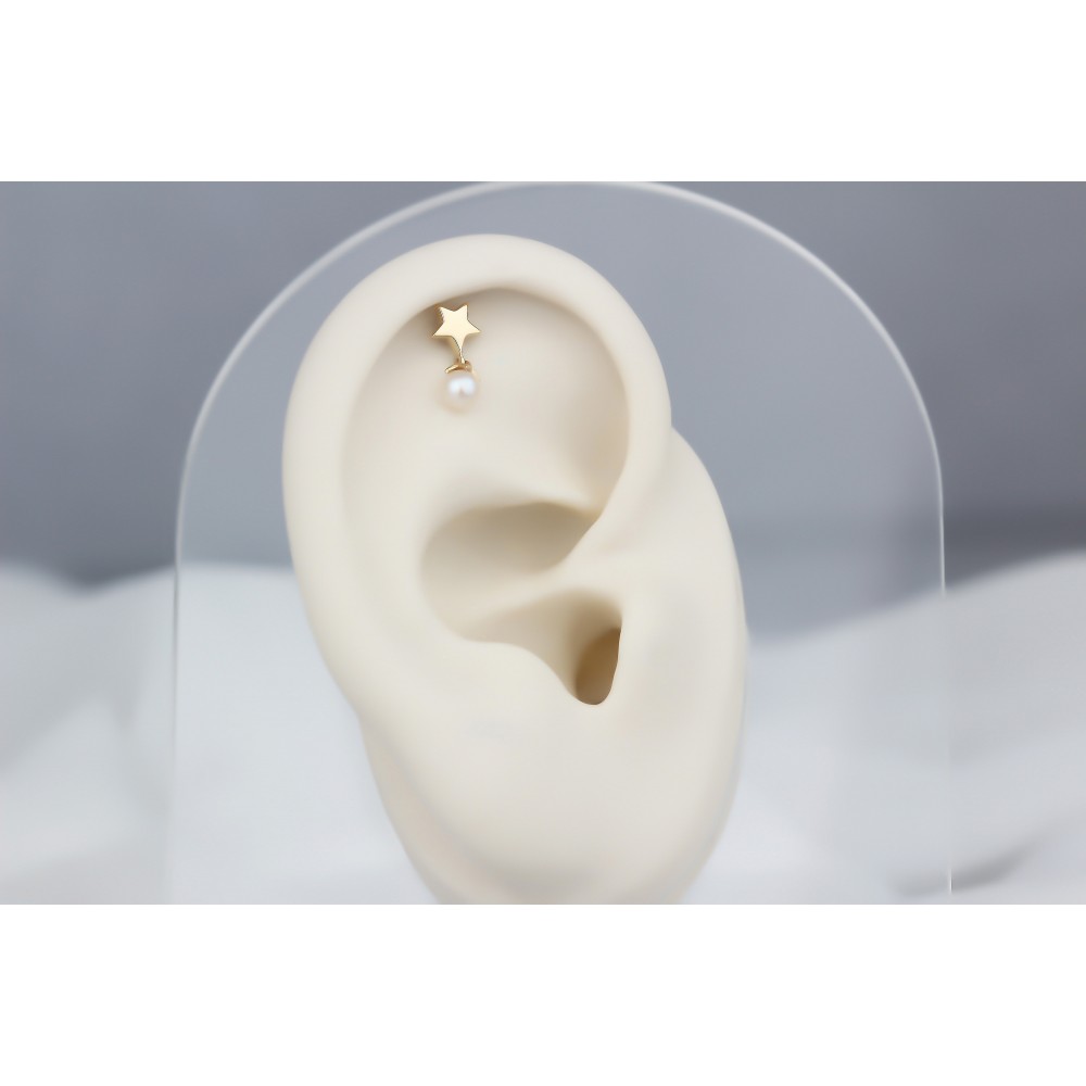 Glorria 14k Solid Gold Pearl Star Helix Piercing