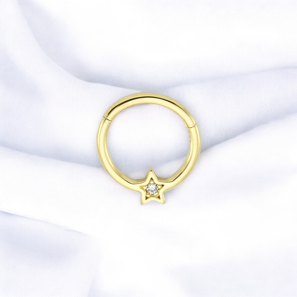 Glorria 14k Solid Gold Star Ring Piercing