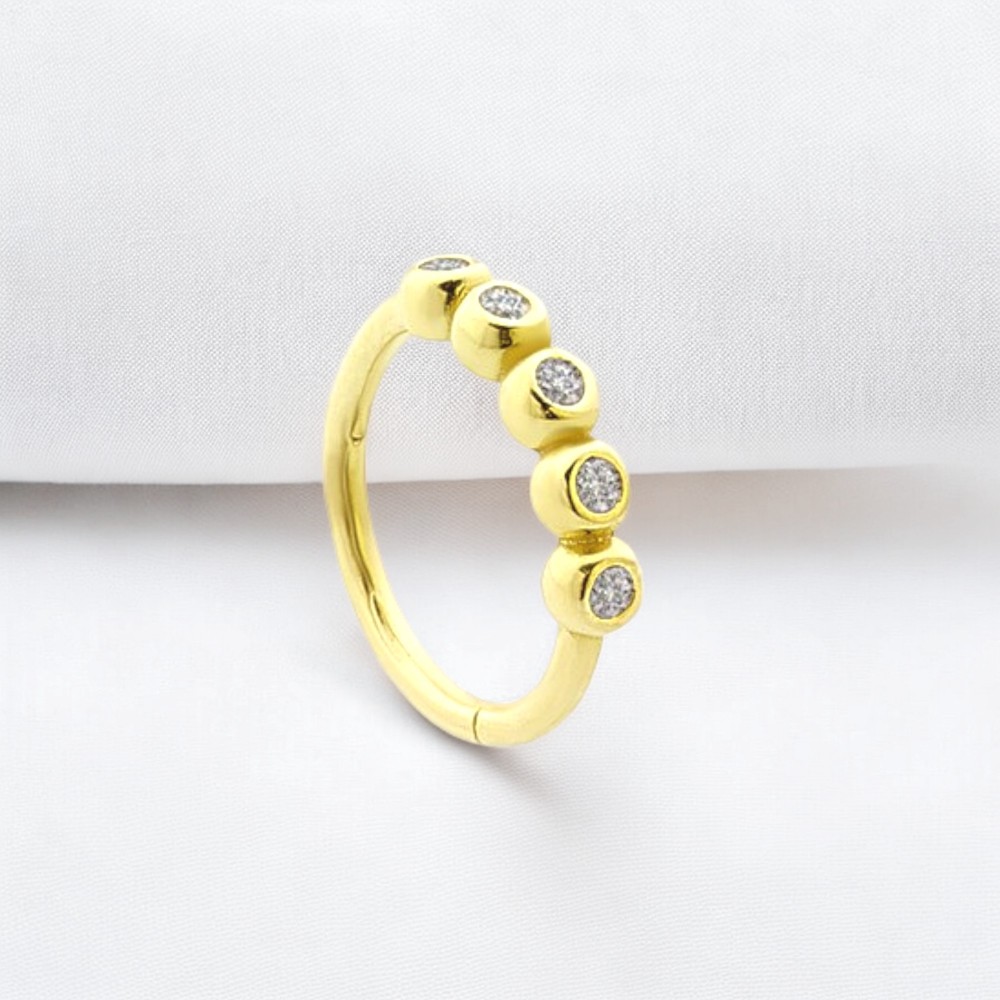 Glorria 14k Solid Gold 5 Stones Ring Piercing