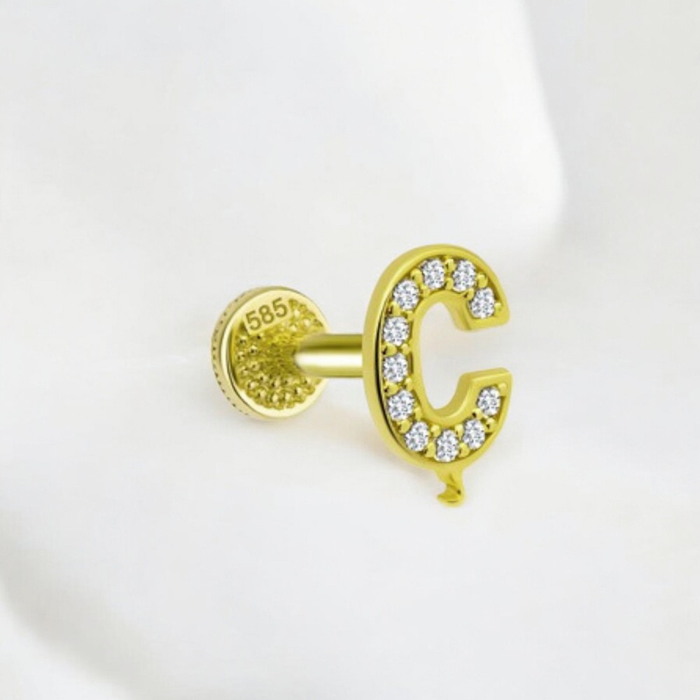 Glorria 14k Solid Gold Letter Ç Tragus Piercing