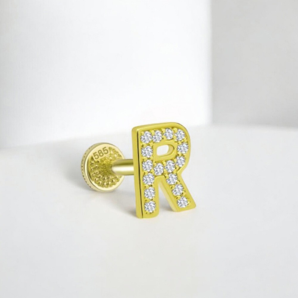 Glorria 14k Solid Gold Letter R Tragus Piercing