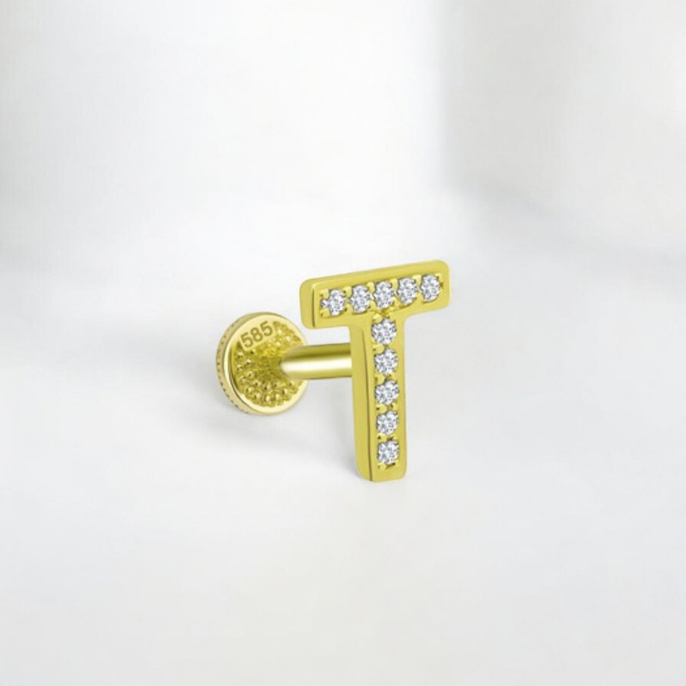 Glorria 14k Solid Gold Letter T Tragus Piercing