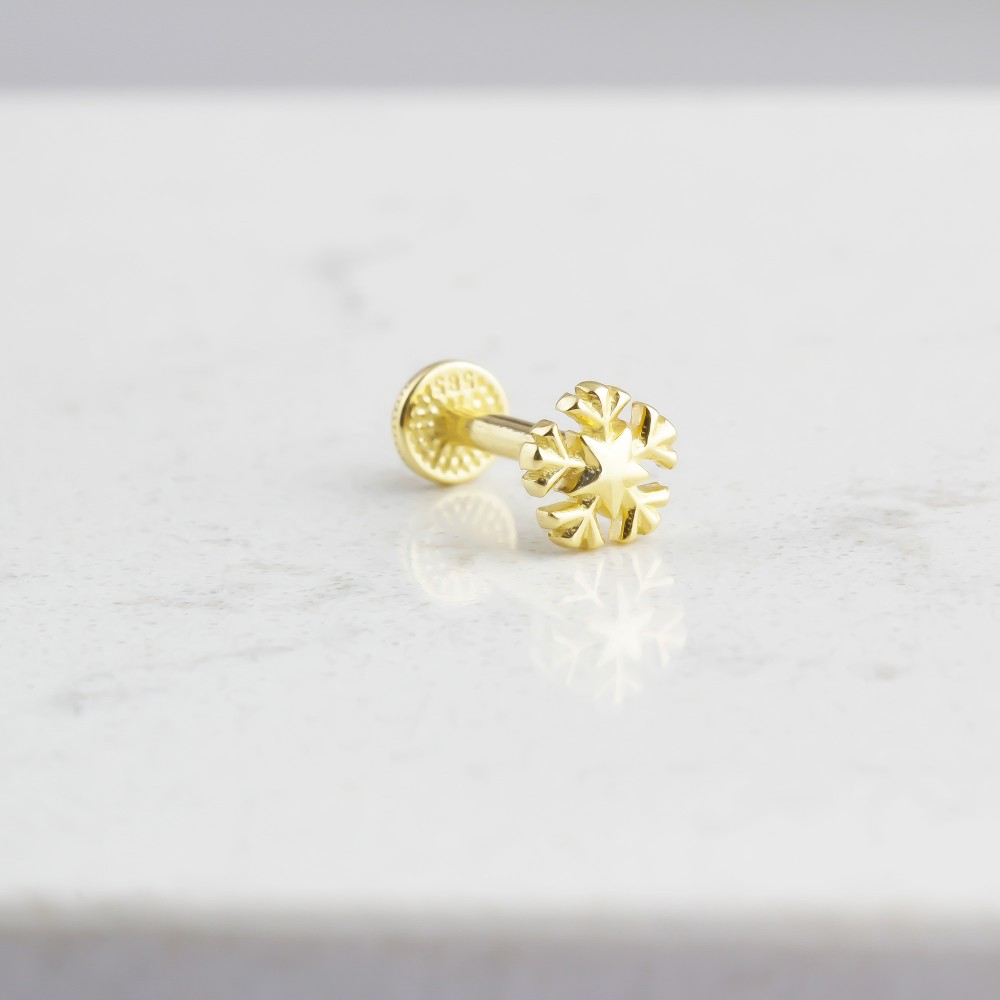 Glorria 14k Solid Gold Snowflake Tragus Piercing