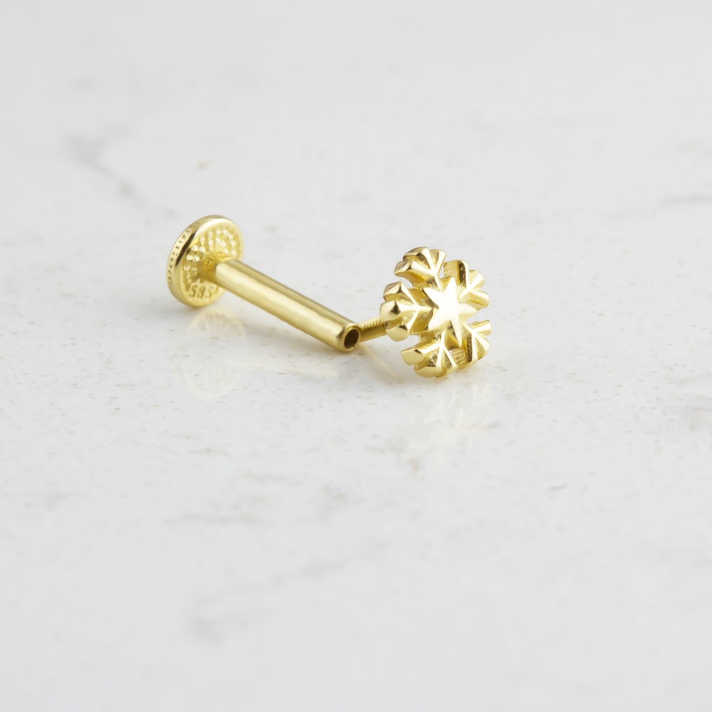 Glorria 14k Solid Gold Snowflake Tragus Piercing