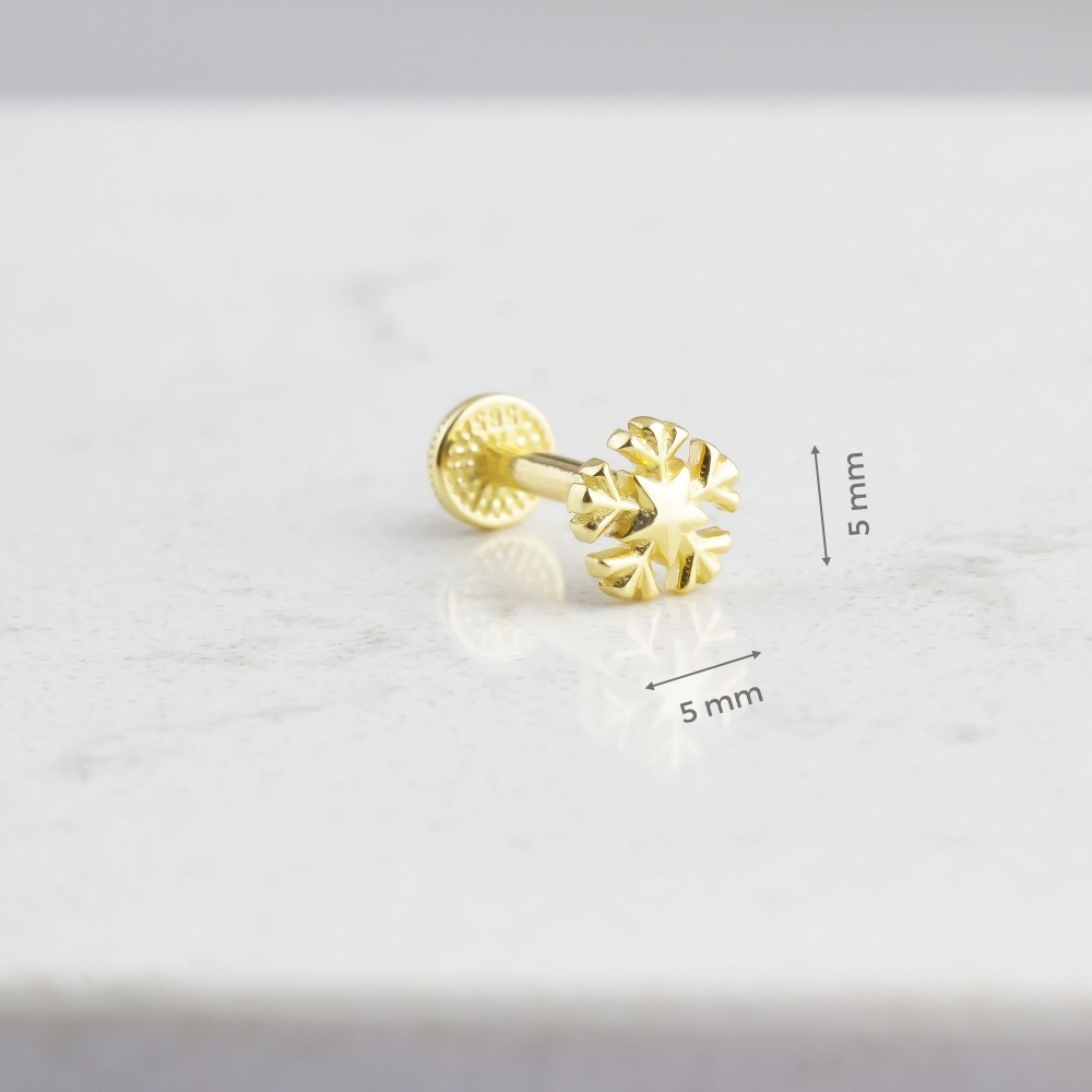 Glorria 14k Solid Gold Snowflake Tragus Piercing