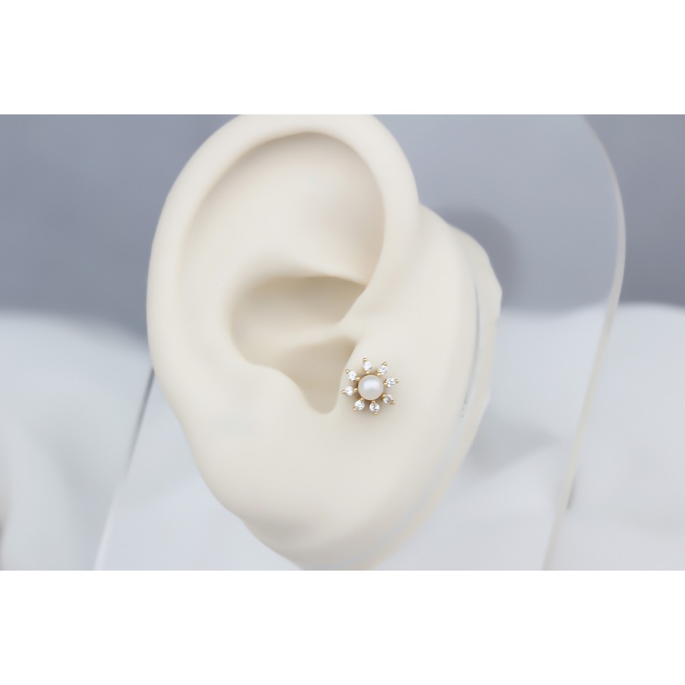 Glorria 14k Solid Gold Pearl Tragus Piercing