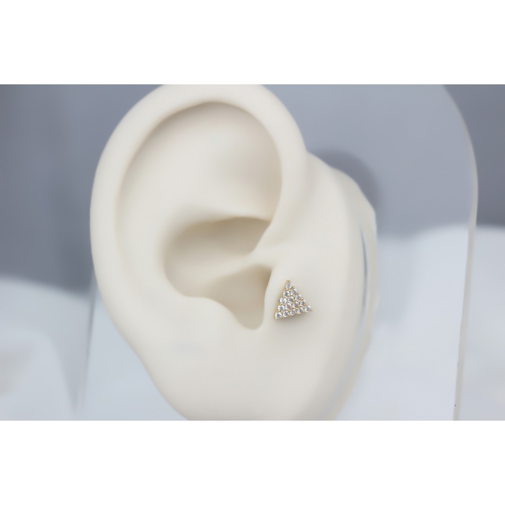 14K Solid Gold White Stone Triangle Tragus Piercing