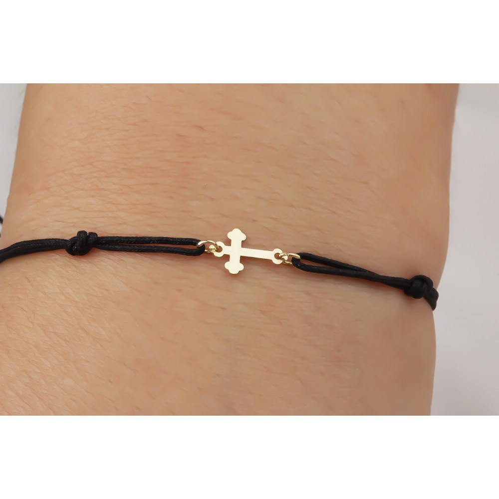 Glorria 14k Solid Gold Cross Rope Bracelet