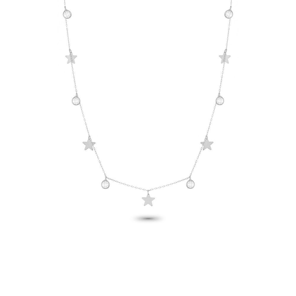 Glorria 14k Solid Gold White Star Luck Necklace