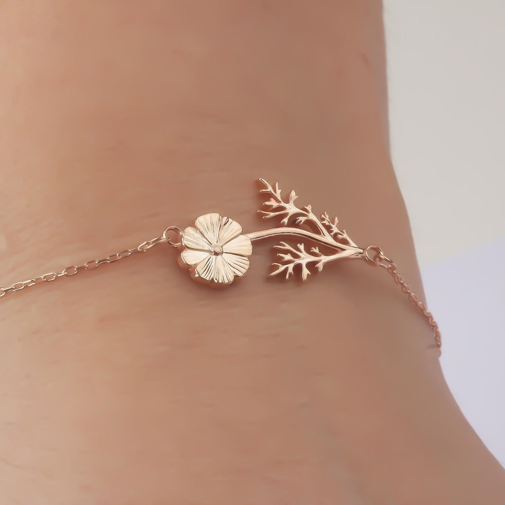 Glorria 925k Sterling Silver Personalized Birth Flower Bracelet