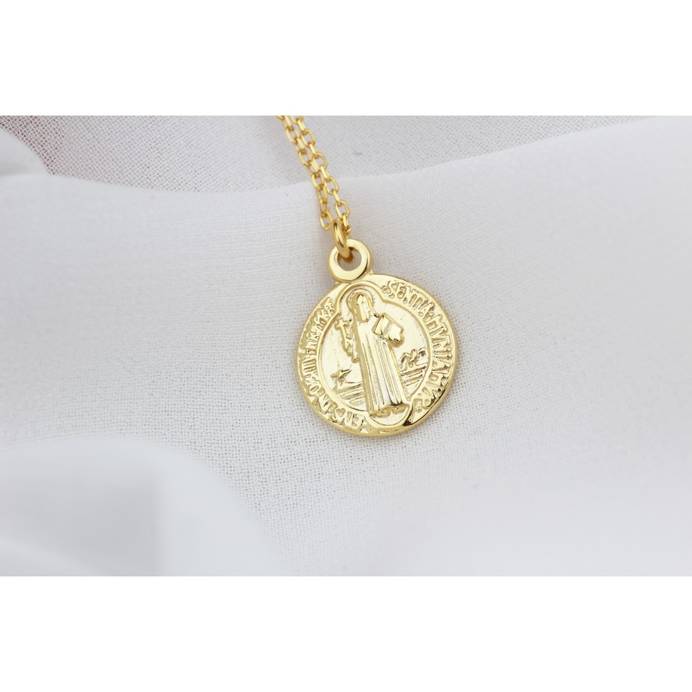 Glorria 925k Sterling Silver Saint Benedict Medal Necklace