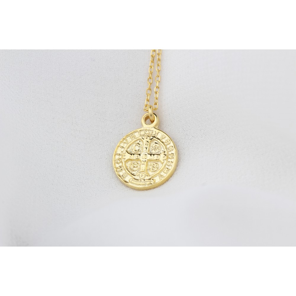 Glorria 925k Sterling Silver Saint Benedict Medal Necklace