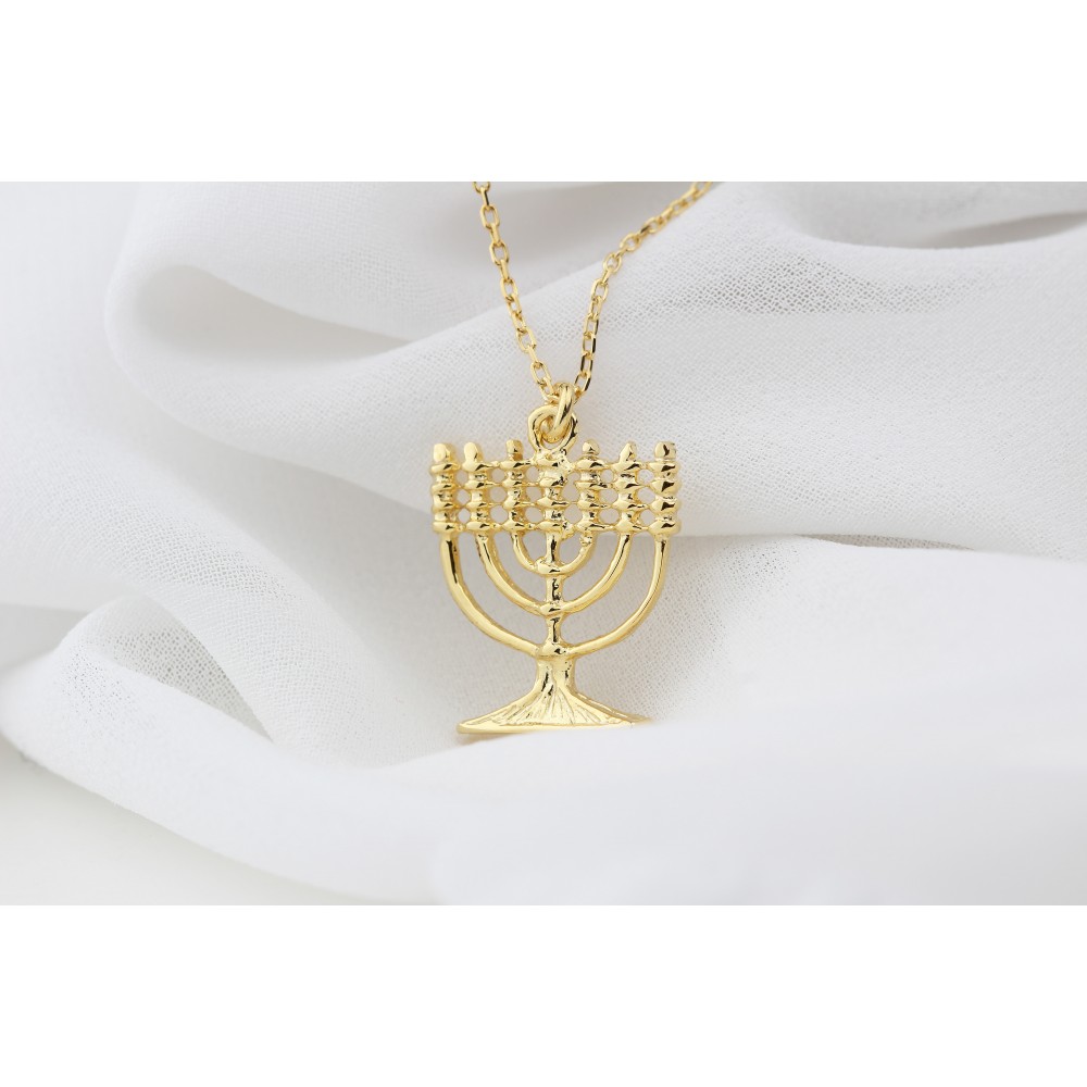 Glorria 925k Sterling Silver 7 Branch Menorah Necklace