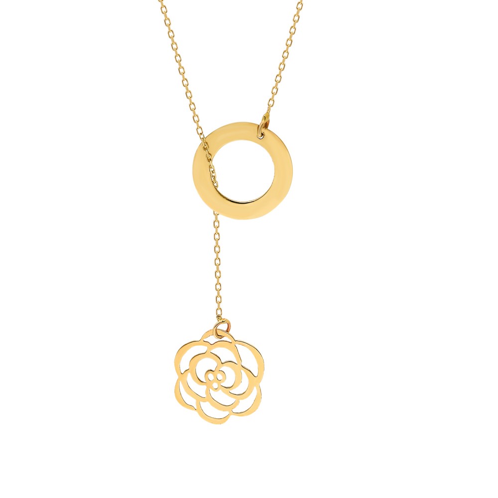 Glorria 14k Solid Gold Rose Theme Necklace