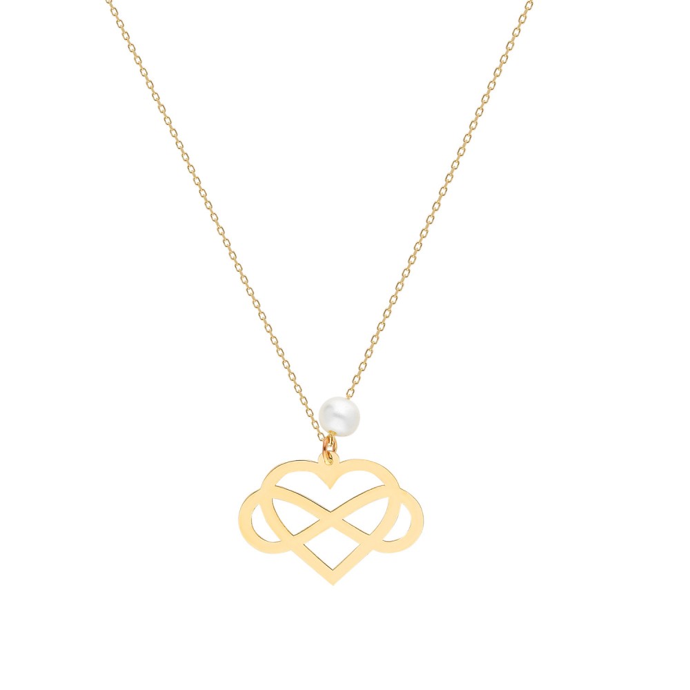 Glorria 14k Solid Gold Pearl Heart-Infinity Necklace