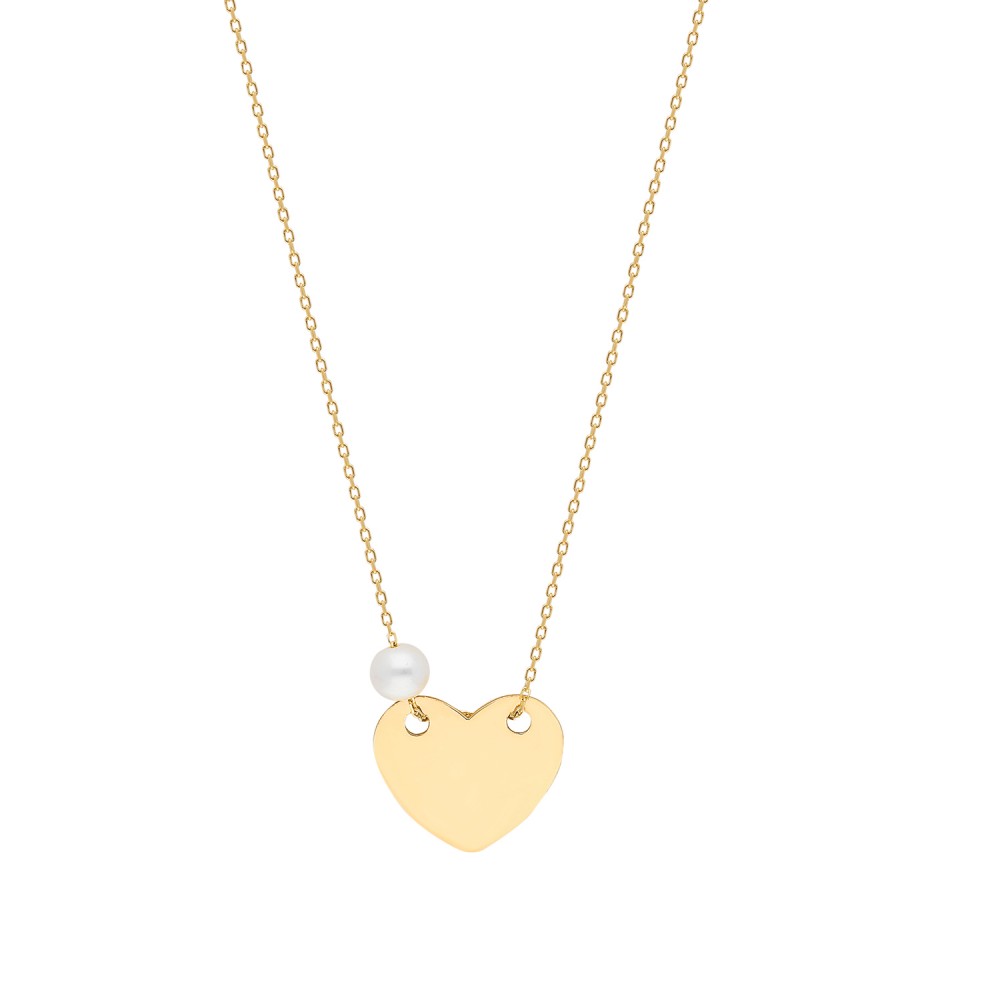 Glorria 14k Solid Gold Pearl Heart Necklace