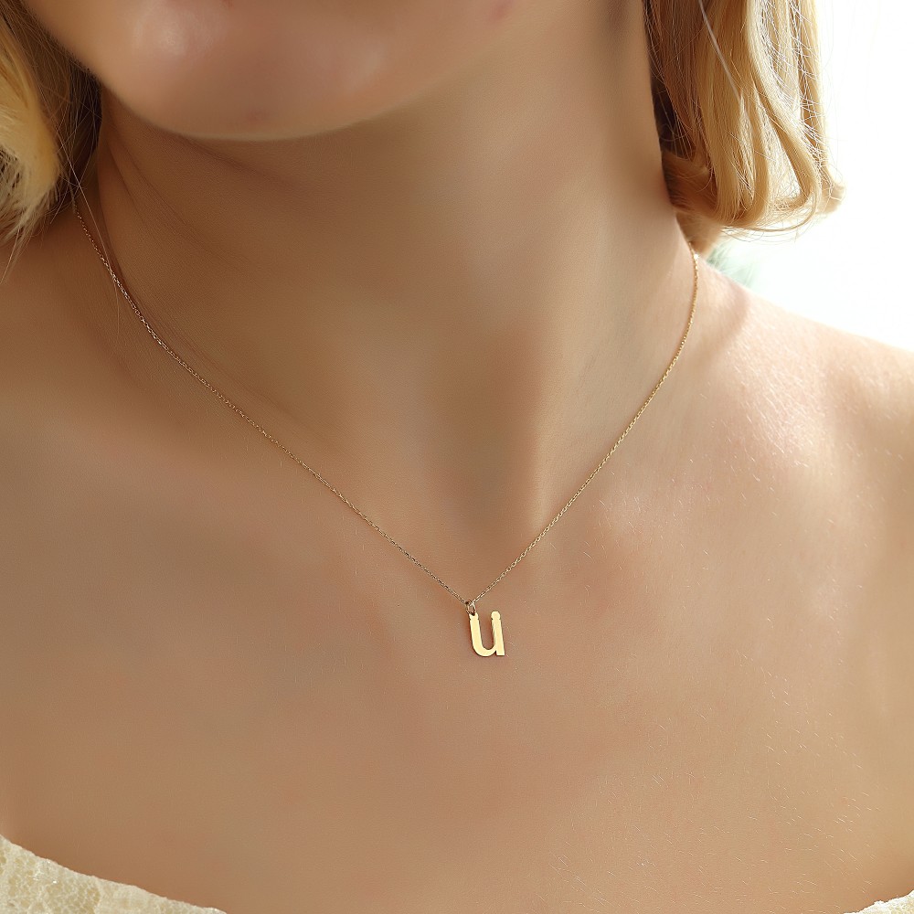 Glorria 14k Solid Gold Letter Ü Necklace