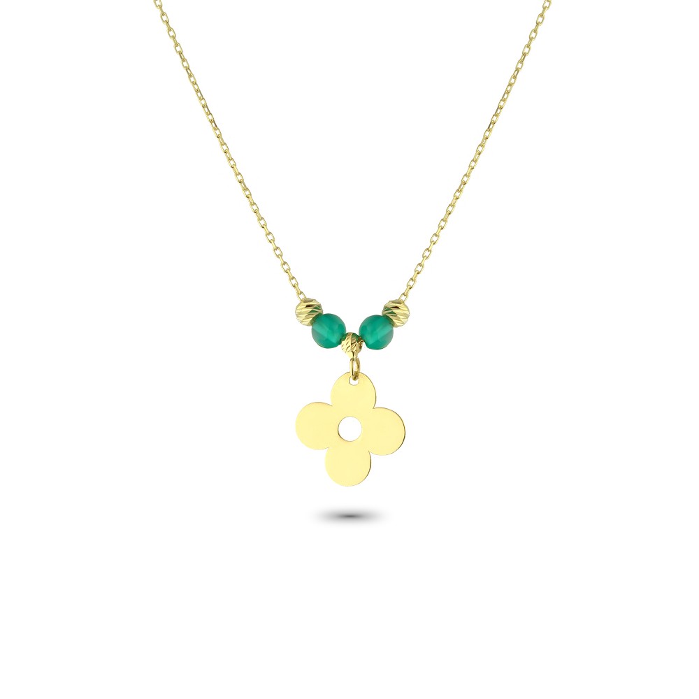 Glorria 14k Solid Gold Color Stone Flower Necklace