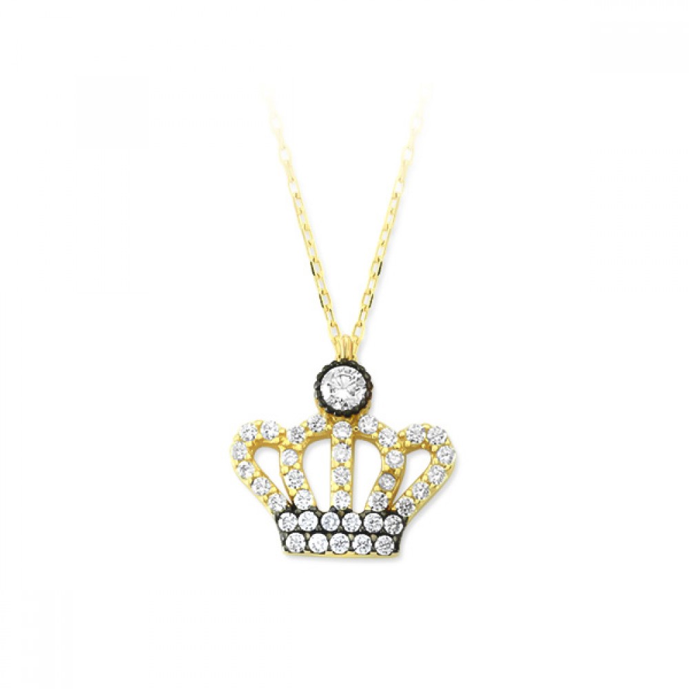 Glorria 14k Solid Gold Crown Necklace