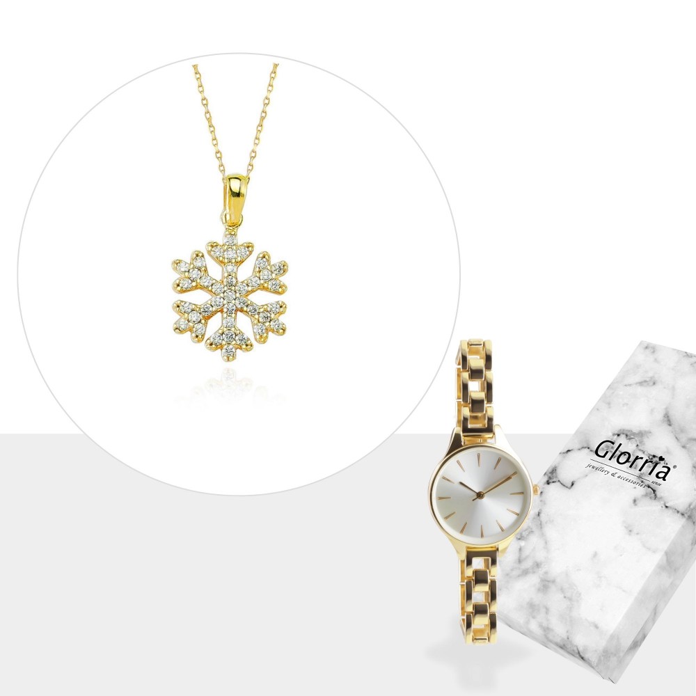 Glorria 8k Solid Gold Snowflake Necklace - GIFT SET